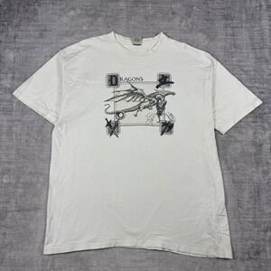 Dragon Shirt Mens 2XL White Vintage 90s Fantasy Medieval Sketch Art